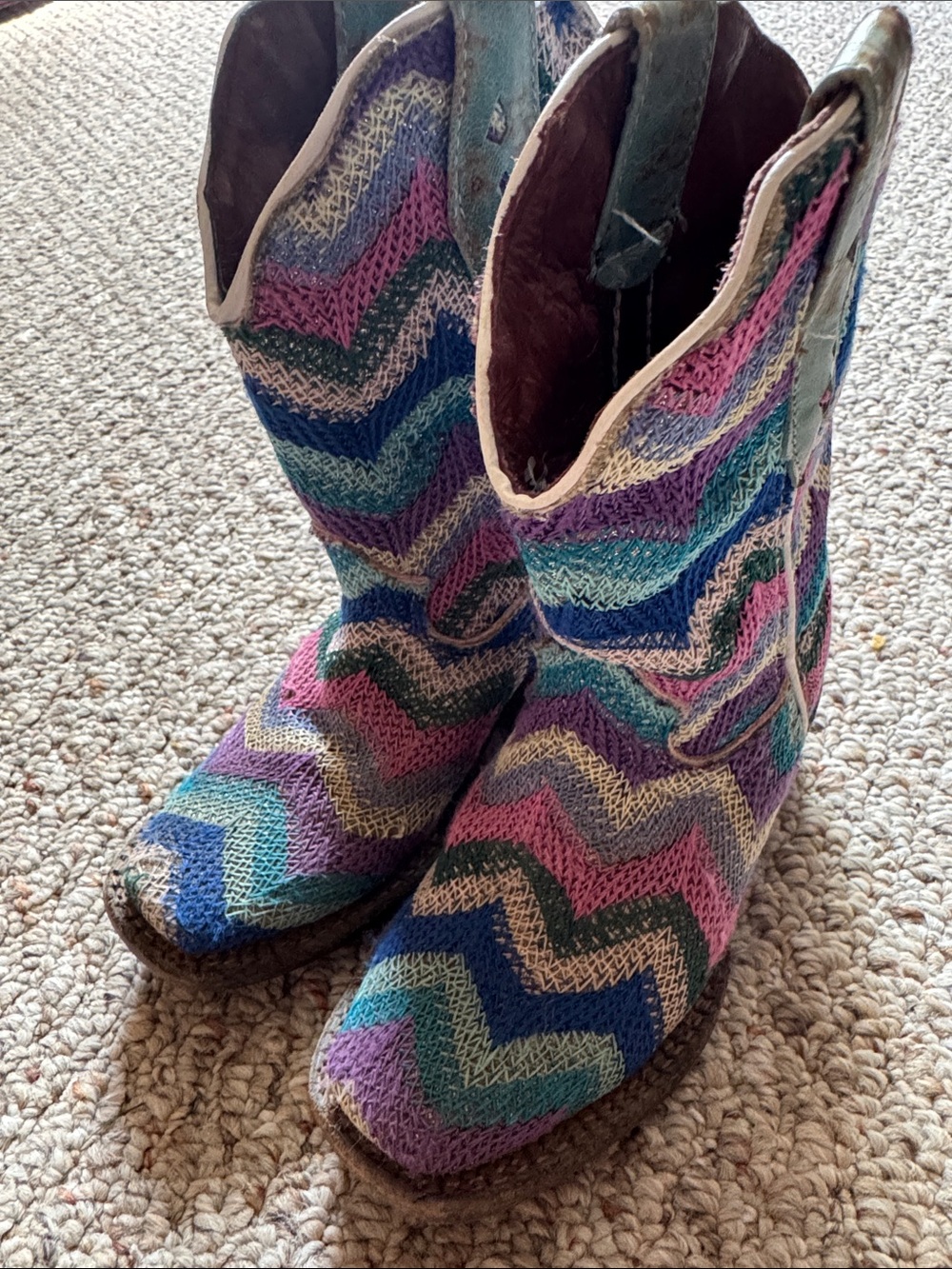 Girls' Multicolor Chevron Knit Pull-On Western Boots